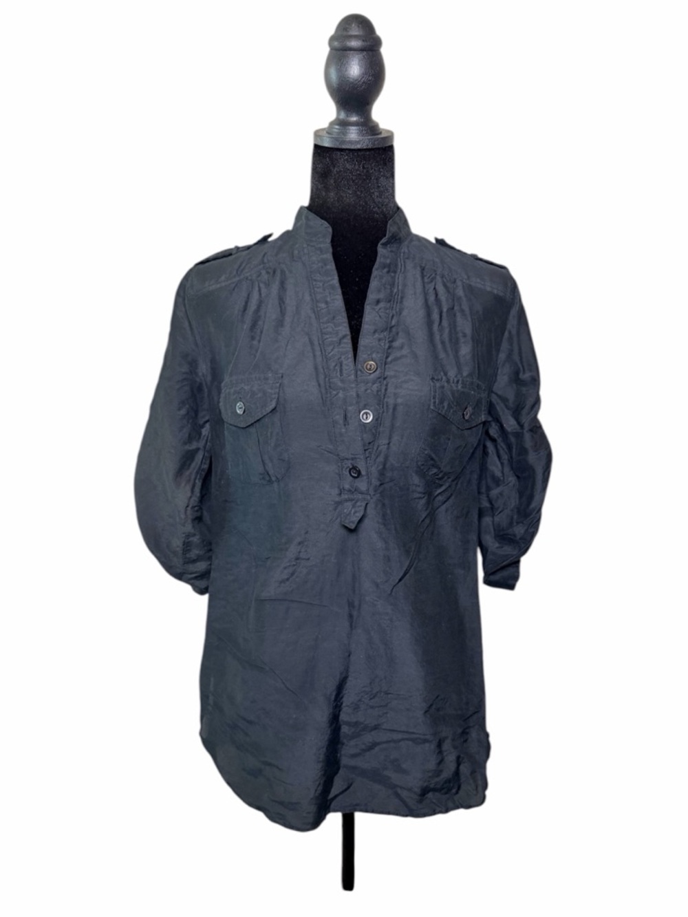 Forever 21 Black Casual Button-Neck Shirt